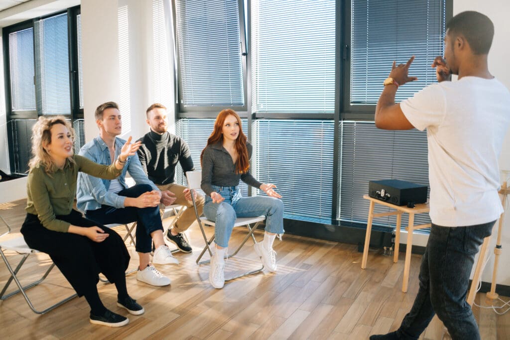 Group of young team in modern office room.